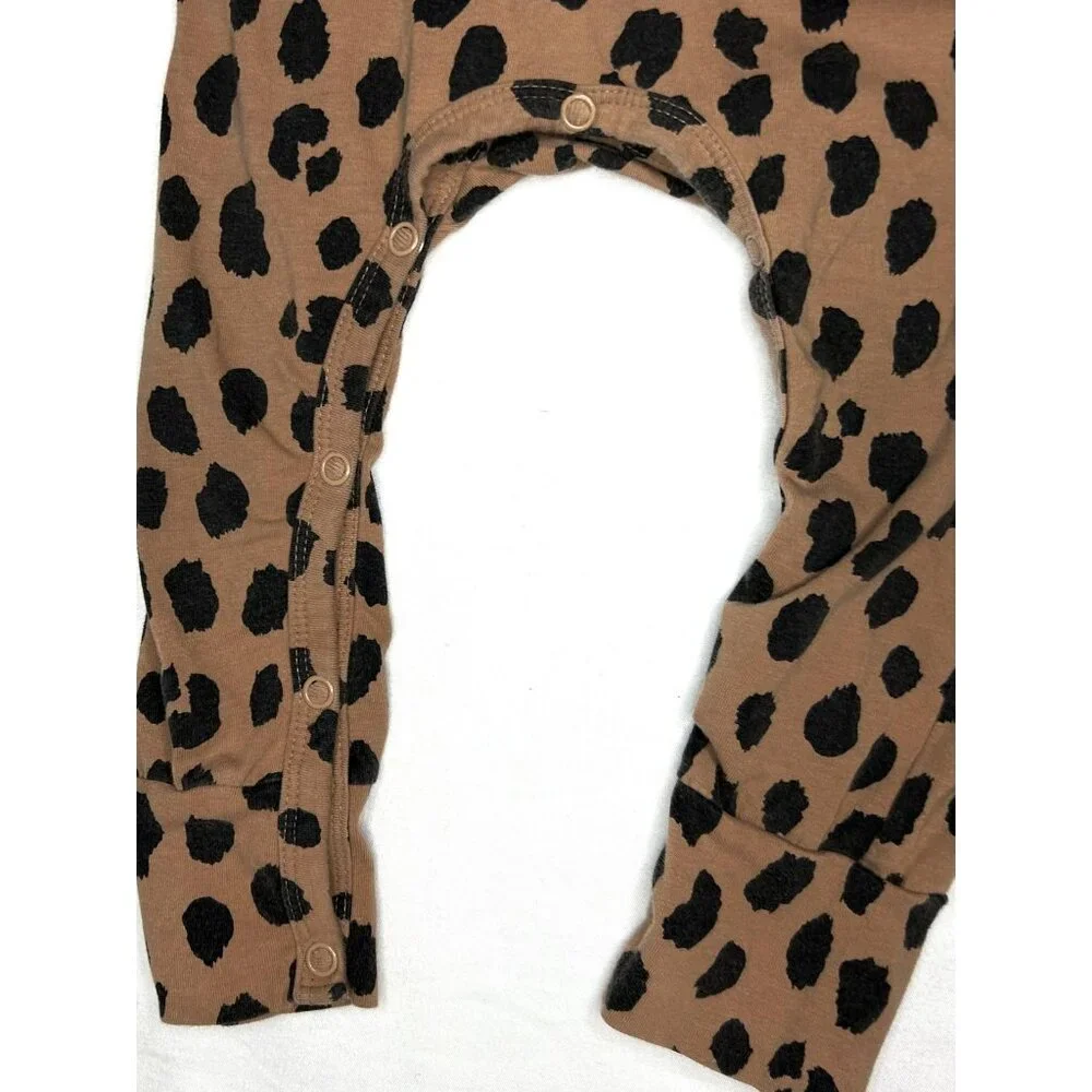 Huxbaby Romper Baby‎ 12-18 Months Brown Leopard Print Cat Patch Organic Cotton
